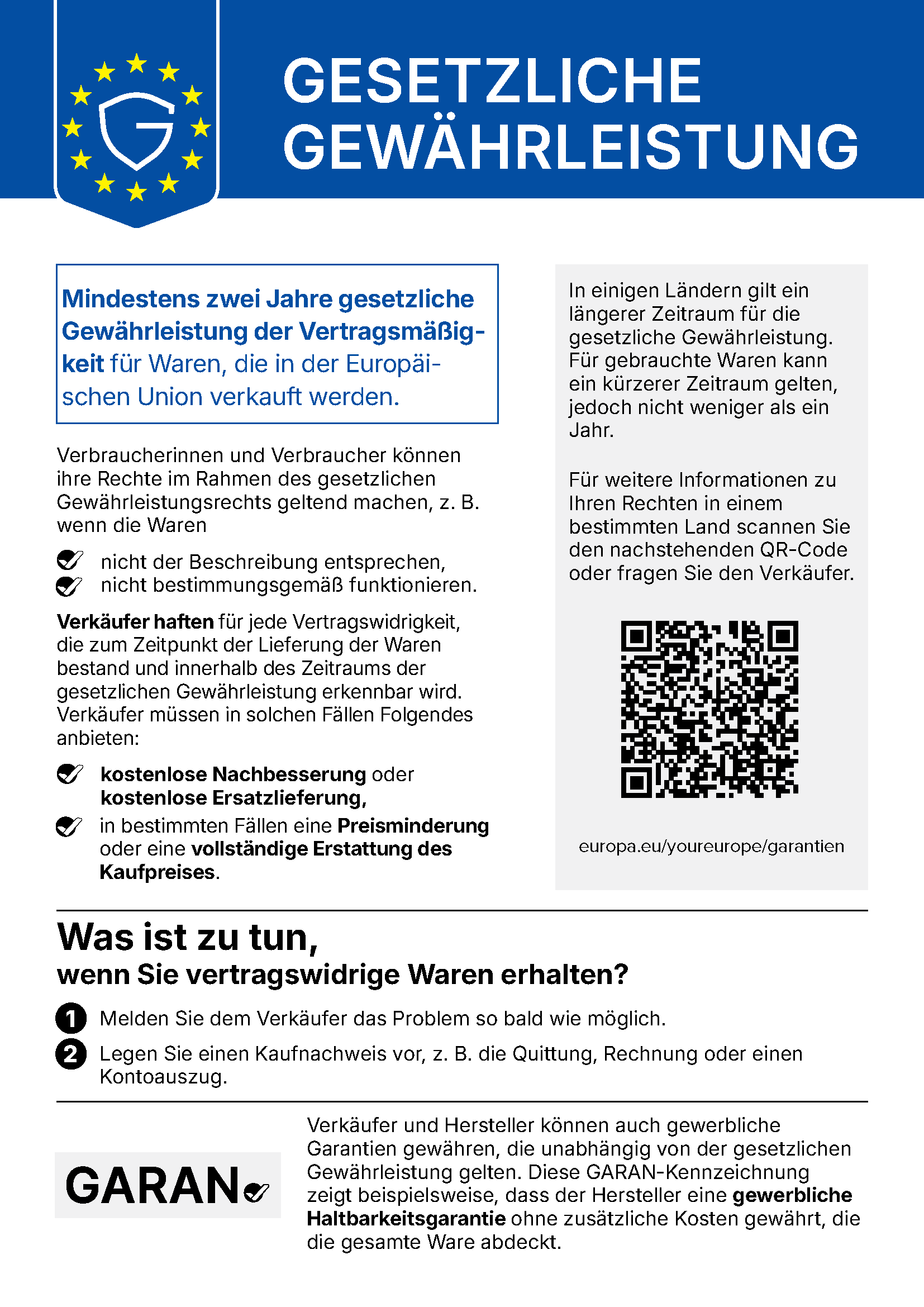 Official EU notice on the legal guarantee of conformity