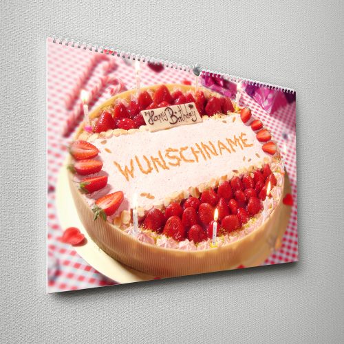 Kalender mit Namen zum Geburtstag – Erdbeerkuchen