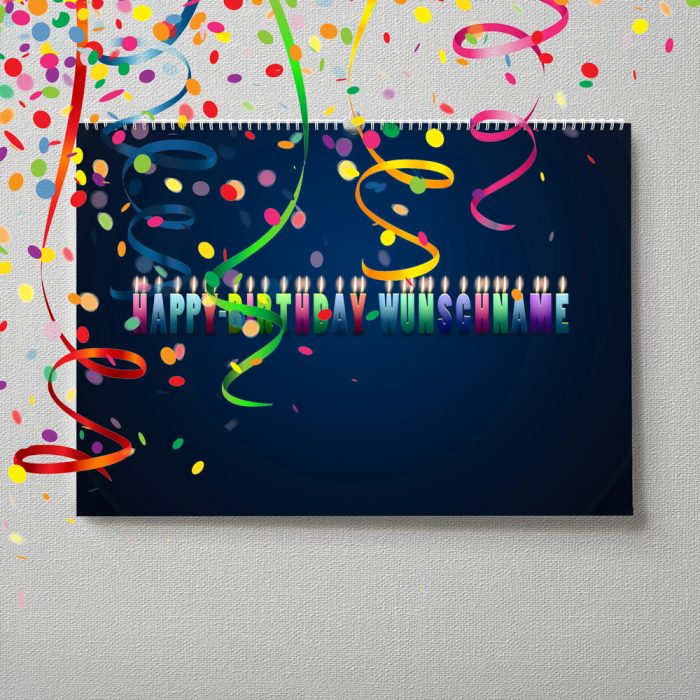 Kalender mit Namen zum Geburtstag – Buchstabenkerzen blau