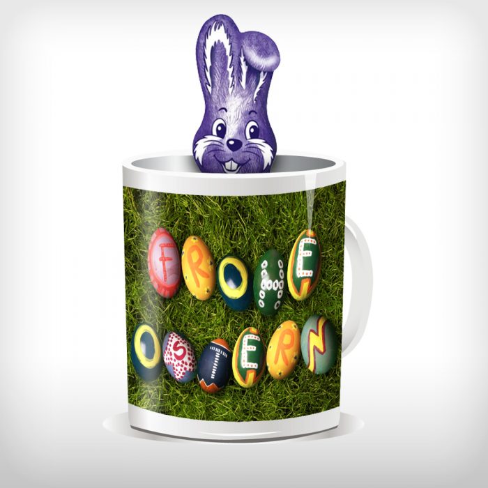 Tasse mit Namen zum Osterfest + Milka Schmunzelhase (60g)